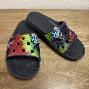 Crocs Tie Dye Graphic Classic Slide Sandals Kids Unisex C12 Multicolor Jibbitz